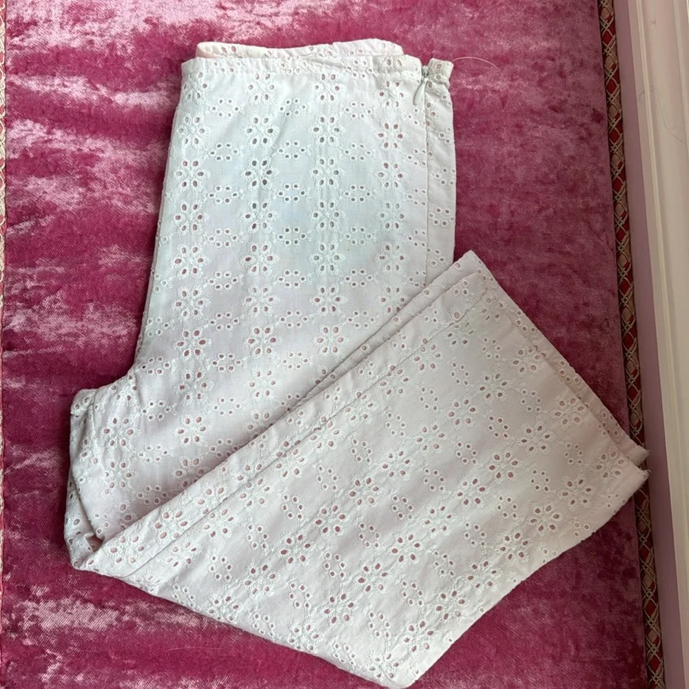 KC Parker girls capris 7 white / pink eyelet Hartstrings boutique Kids pants NEW